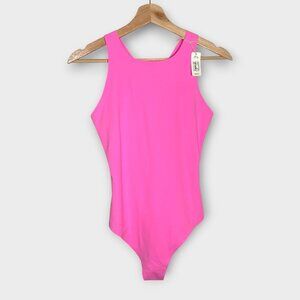 Aerie Smoothez Racerback Bodysuit MEDIUM Hot Pink High Neck NEW